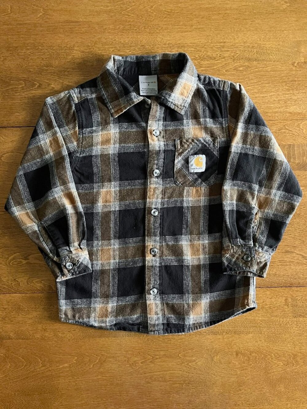 Carhartt tan and black plaid flannel shirt 7
